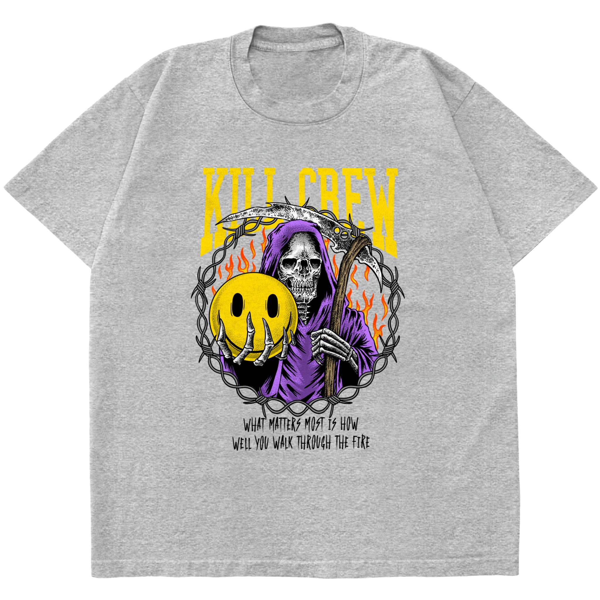 OVERSIZED WALK THROUGH FIRE T-SHIRT - HEATHER GREY – Kill Crew