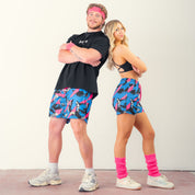 MUAY THAI SHORTS (MID THIGH CUT) RETRO - 80s BLUE