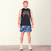 MUAY THAI SHORTS (MID THIGH CUT) RETRO - 80s BLUE