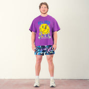 MUAY THAI SHORTS (MID THIGH CUT) RETRO - PURPLE WAVE