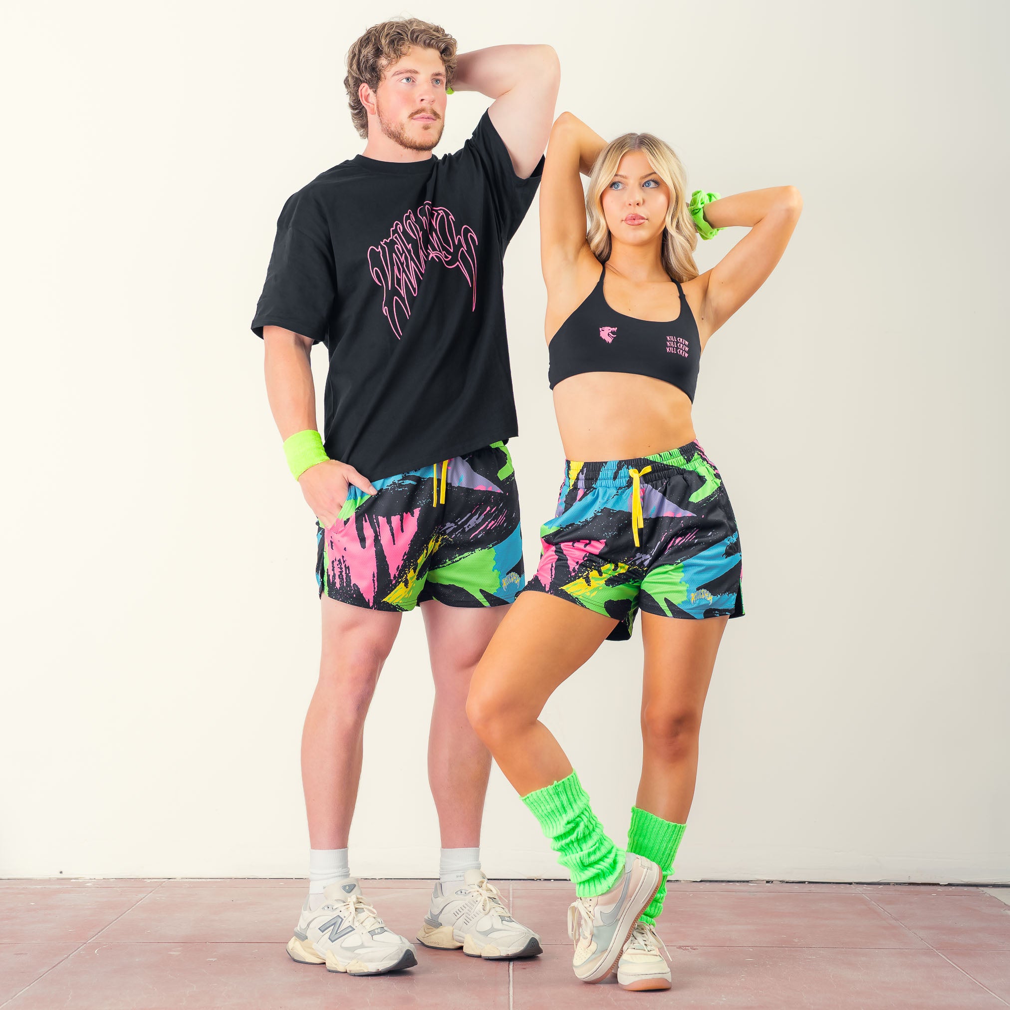 MUAY THAI SHORTS (MID THIGH CUT) RETRO - 80s NEON