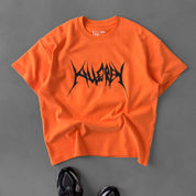 RELAXED FIT NATURAL COTTON "BUILT TO DESTROY" T-SHIRT - ORANGE