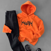 OVERSIZED LUX HOODIE "BUILT TO DESTROY" HOODIE - ORANGE / BLACK
