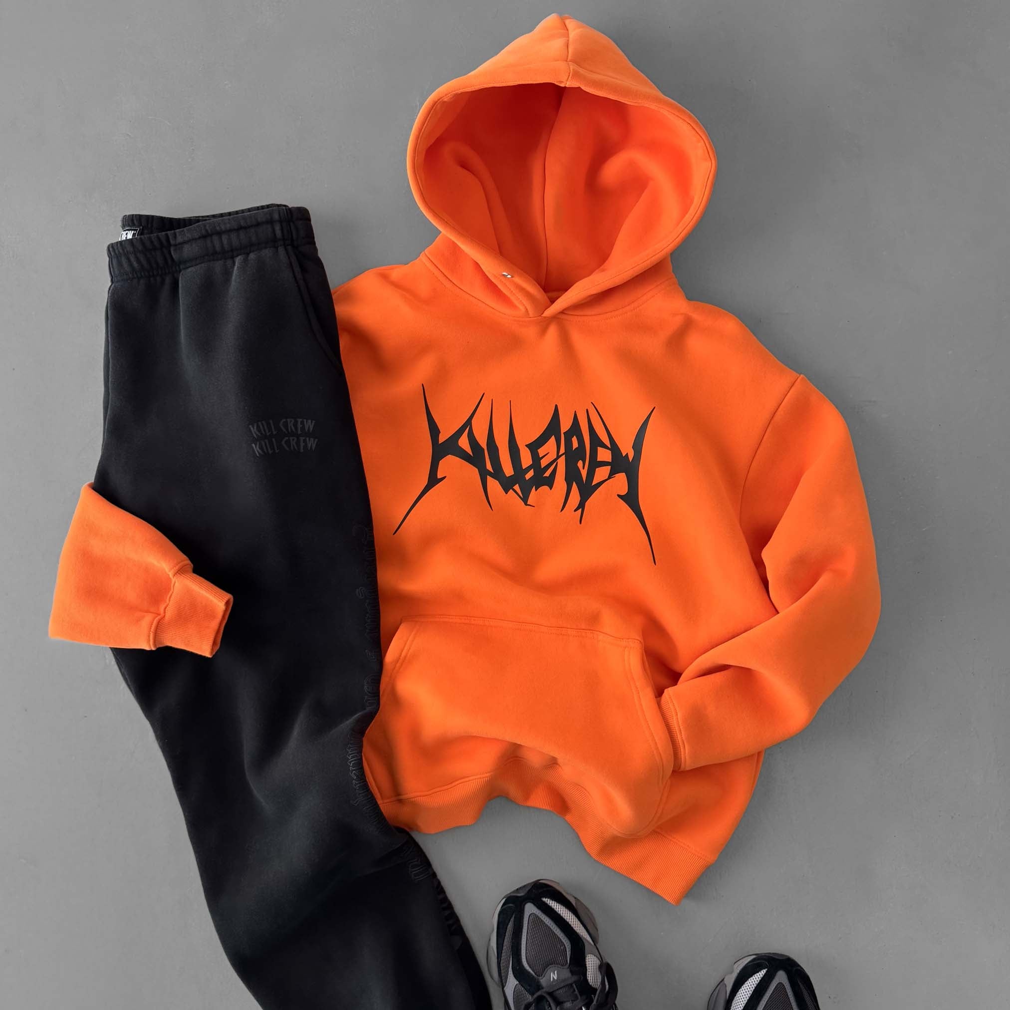 OVERSIZED LUX HOODIE "BUILT TO DESTROY" HOODIE - ORANGE / BLACK