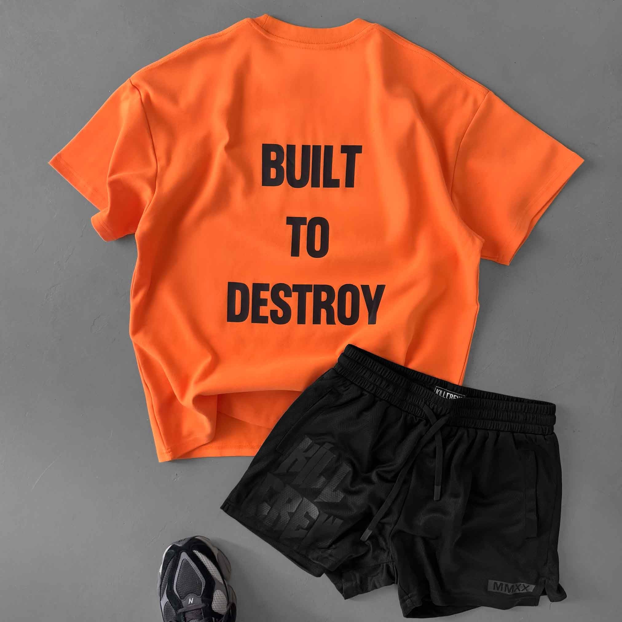 RELAXED FIT NATURAL COTTON "BUILT TO DESTROY" T-SHIRT - ORANGE