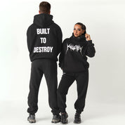 OVERSIZED LUX HOODIE "BUILT TO DESTROY" - BLACK / WHITE