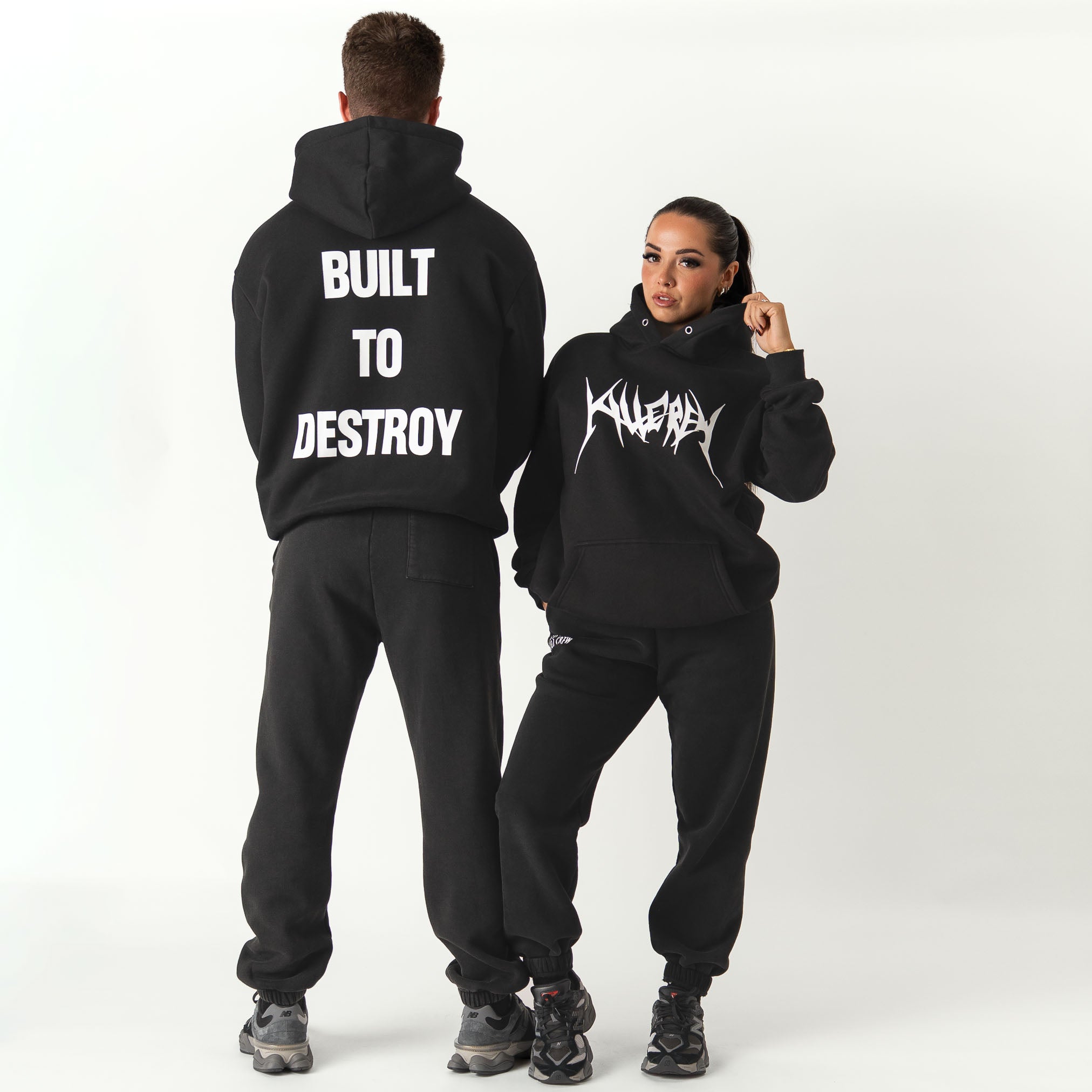 OVERSIZED LUX HOODIE "BUILT TO DESTROY" - BLACK / WHITE
