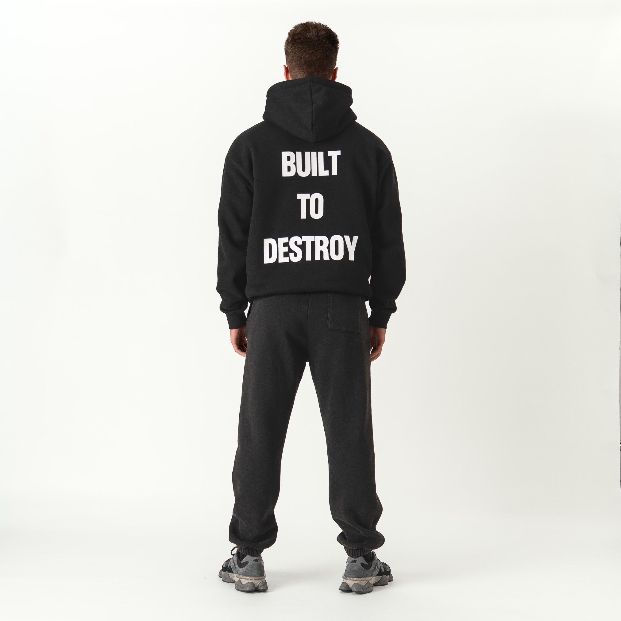 OVERSIZED LUX HOODIE "BUILT TO DESTROY" - BLACK / WHITE