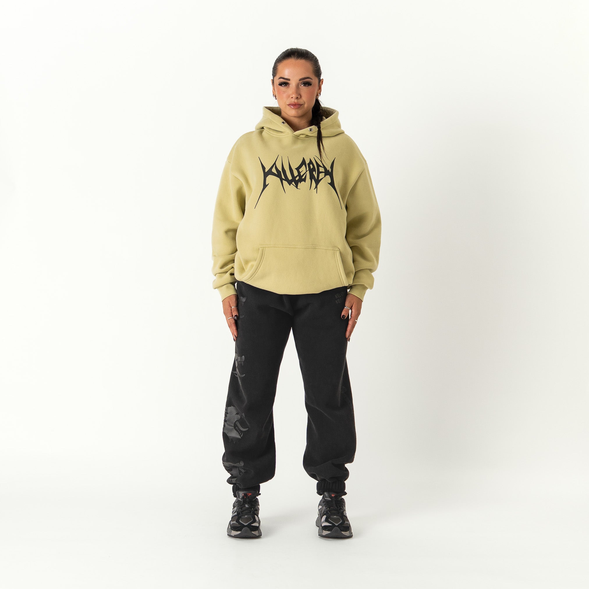 OVERSIZED LUX HOODIE "BUILT TO DESTROY" HOODIE - GREEN / BLACK