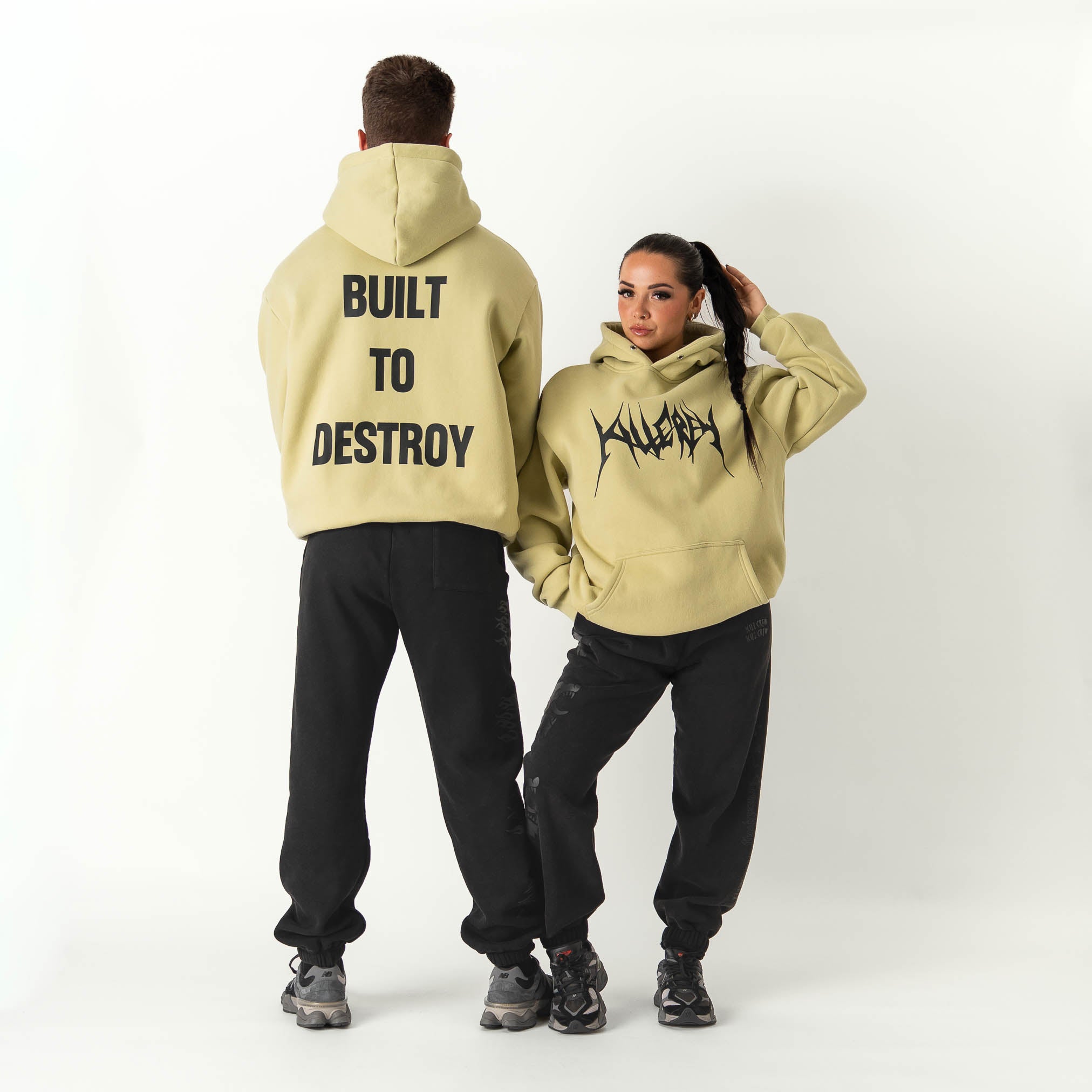OVERSIZED LUX HOODIE "BUILT TO DESTROY" HOODIE - GREEN / BLACK