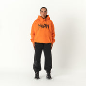 OVERSIZED LUX HOODIE "BUILT TO DESTROY" HOODIE - ORANGE / BLACK