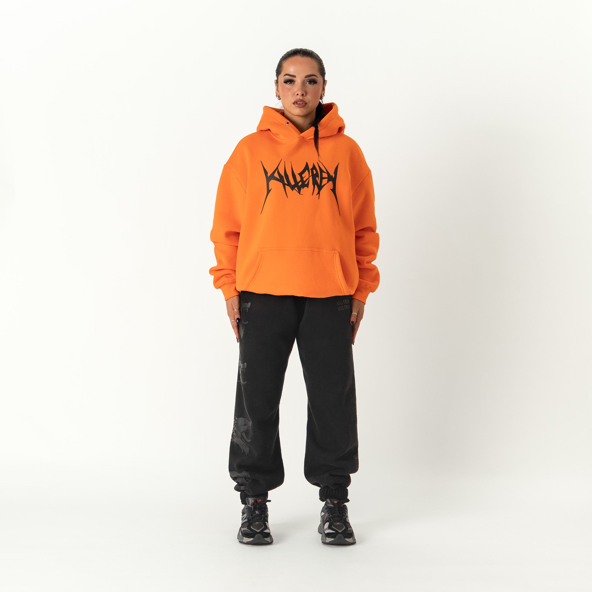 OVERSIZED LUX HOODIE "BUILT TO DESTROY" HOODIE - ORANGE / BLACK