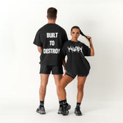 RELAXED FIT NATURAL COTTON "BUILT TO DESTROY" T-SHIRT - BLACK / WHITE
