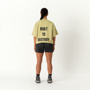 RELAXED FIT NATURAL COTTON "BUILT TO DESTROY" T-SHIRT - GREEN
