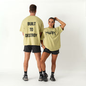 RELAXED FIT NATURAL COTTON "BUILT TO DESTROY" T-SHIRT - GREEN