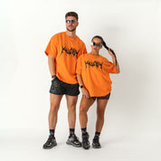 RELAXED FIT NATURAL COTTON "BUILT TO DESTROY" T-SHIRT - ORANGE