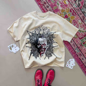 NATURAL COTTON PSYCHOTIC CLOWN T-SHIRT - CREAM