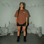 RELAXED FIT NATURAL COTTON "DESTROY" T-SHIRT - BROWN