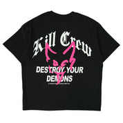 RELAXED FIT NATURAL COTTON "DESTROY" T-SHIRT - BLACK