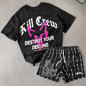 RELAXED FIT NATURAL COTTON "DESTROY" T-SHIRT - BLACK