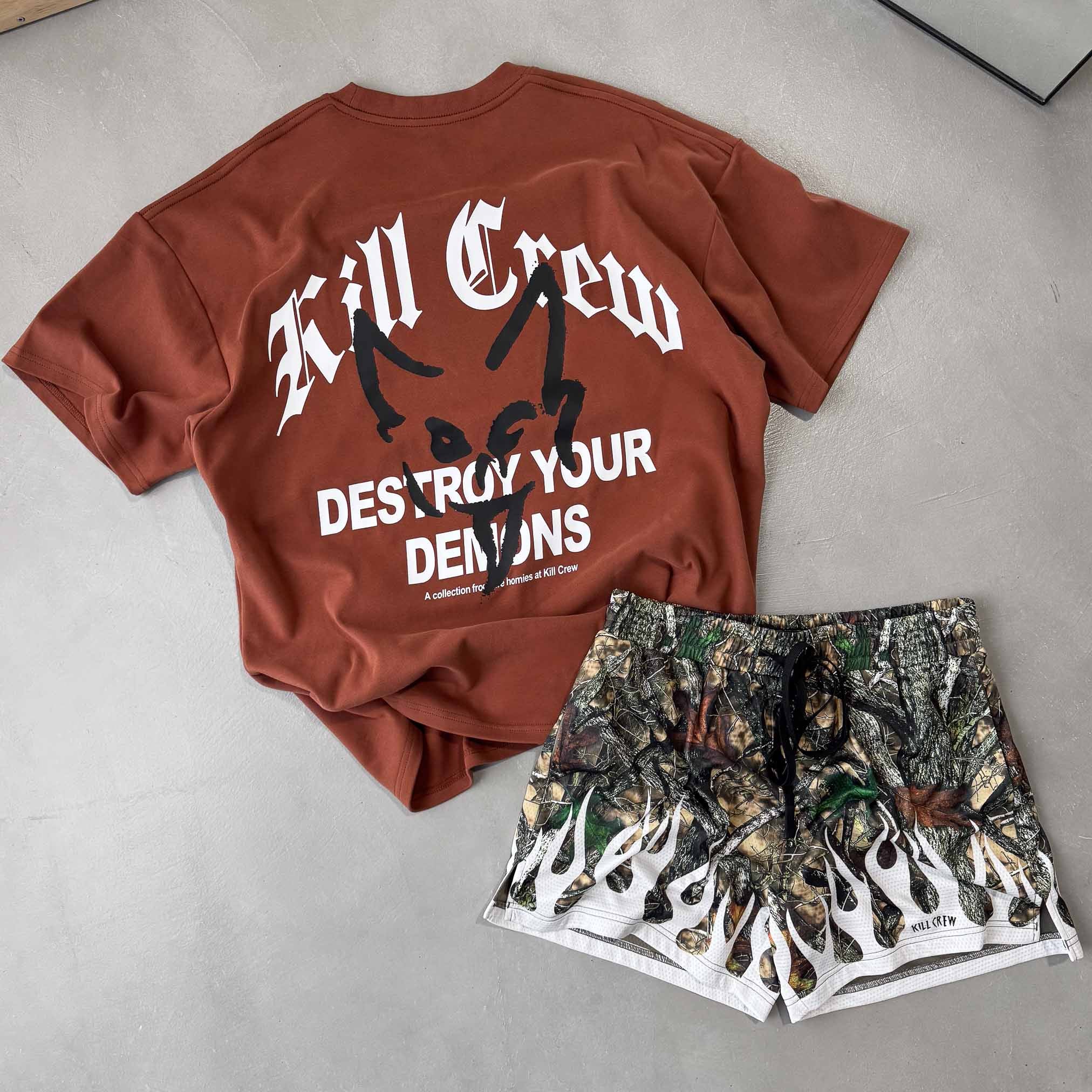 RELAXED FIT NATURAL COTTON "DESTROY" T-SHIRT - BROWN