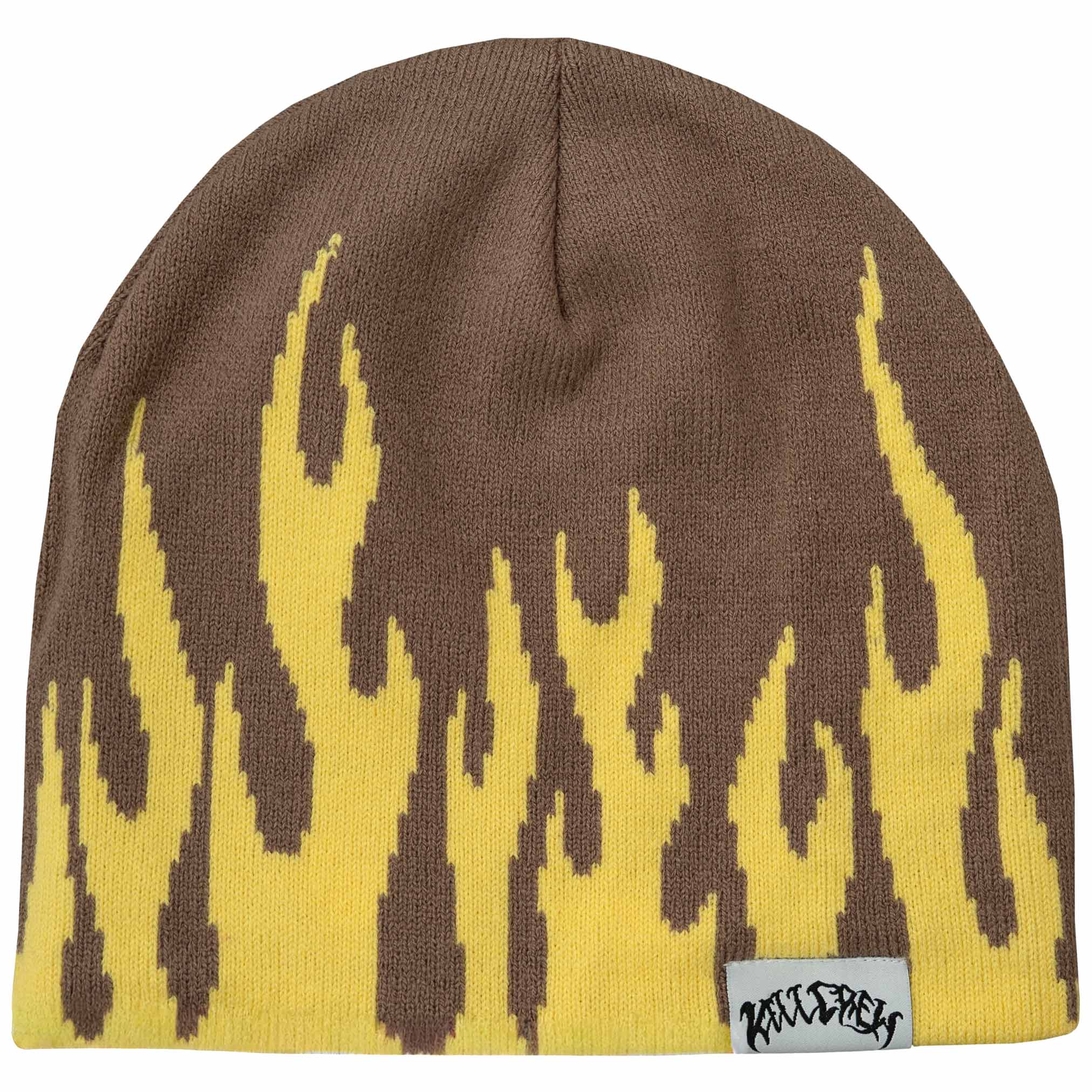 FLAME SKULL CAP BEANIE - BROWN / YELLOW – Kill Crew