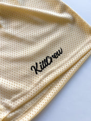 VENTED MESH SCRIPT SHORTS - CREAM / BLACK