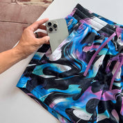 MUAY THAI SHORTS (MID THIGH CUT) RETRO - PURPLE WAVE