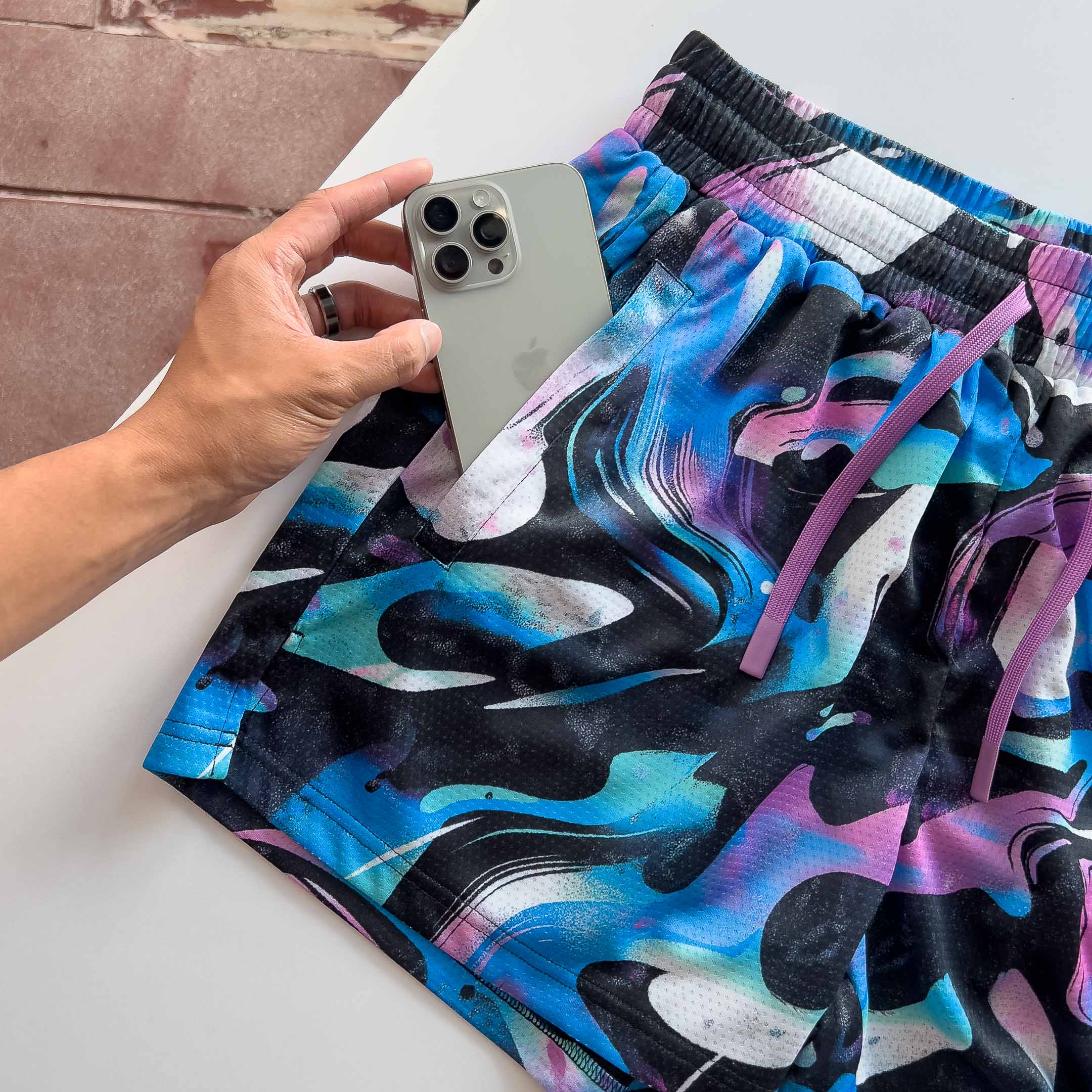 MUAY THAI SHORTS (MID THIGH CUT) RETRO - PURPLE WAVE