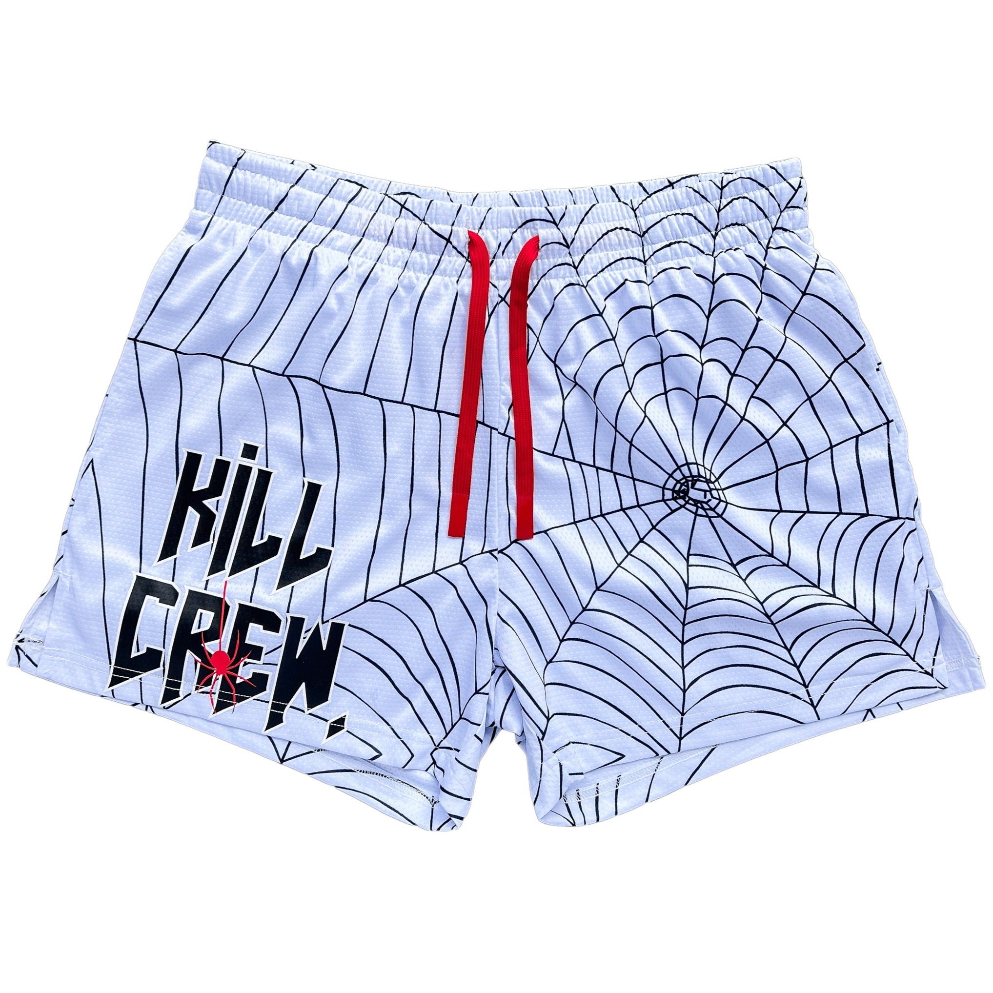 MUAY THAI SHORTS (MID THIGH CUT) SPIDER - WHITE / BLACK – Kill Crew