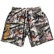 RELAXED CUT EMBROIDERED FLAG SHORTS - CAMO / ORANGE