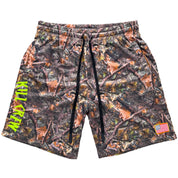 RELAXED CUT EMBROIDERED FLAG SHORTS - CAMO / GREEN