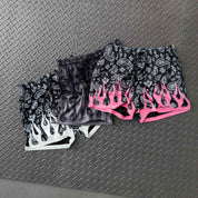 MUAY THAI SHORTS (MID THIGH CUT) BANDANA FLAME - BLACK / PINK
