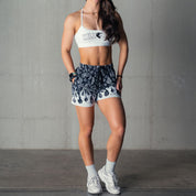 MUAY THAI SHORTS (MID THIGH CUT) BANDANA FLAME - BLACK / WHITE
