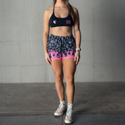 MUAY THAI SHORTS (MID THIGH CUT) BANDANA FLAME - BLACK / PINK