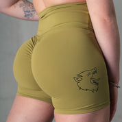 SCRUNCH WOLF BIKER SHORTS - OLIVE / BLACK