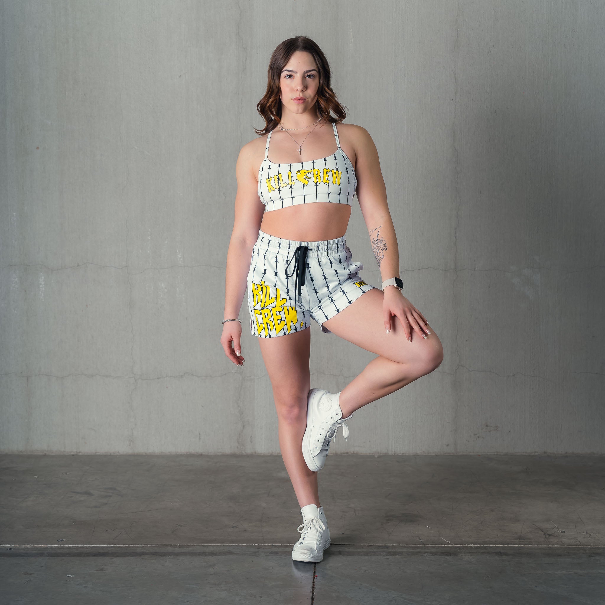 BARBWIRE SPORTS BRA - WHITE / YELLOW