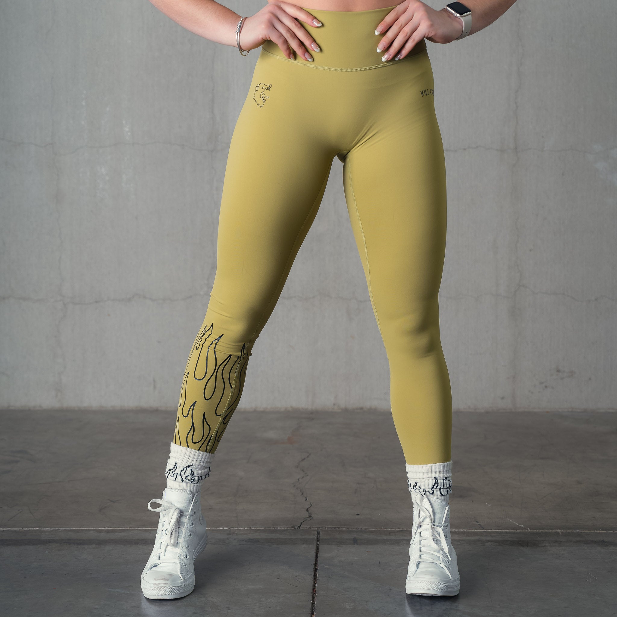 FLAME LEGGINGS - OLIVE / BLACK – Kill Crew