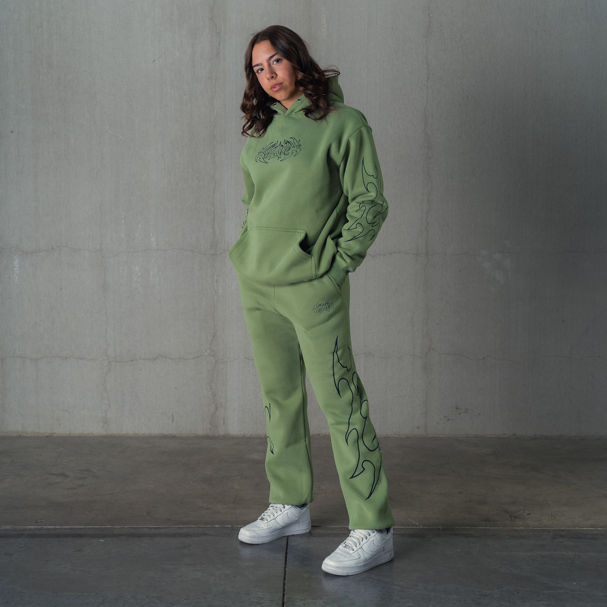 OVERSIZED LUX "TRIBAL" HOODIE - GREEN / BLACK