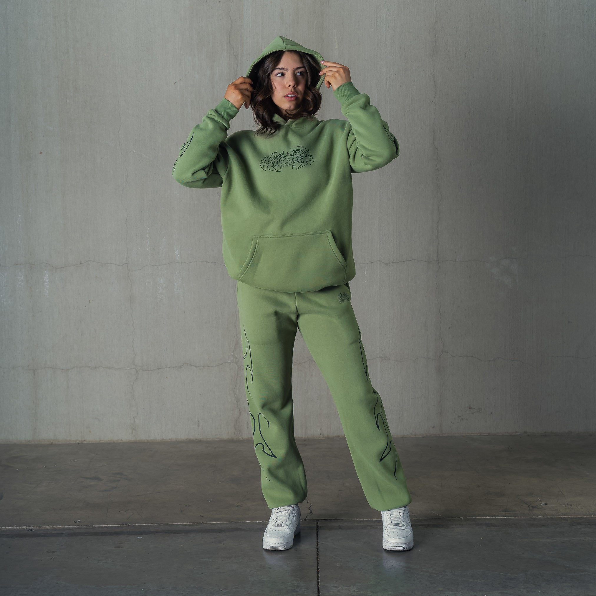 OVERSIZED LUX "TRIBAL" SWEATPANTS - GREEN / BLACK