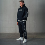 OVERSIZED LUX "TRIBAL" SWEATPANTS - BLACK / WHITE