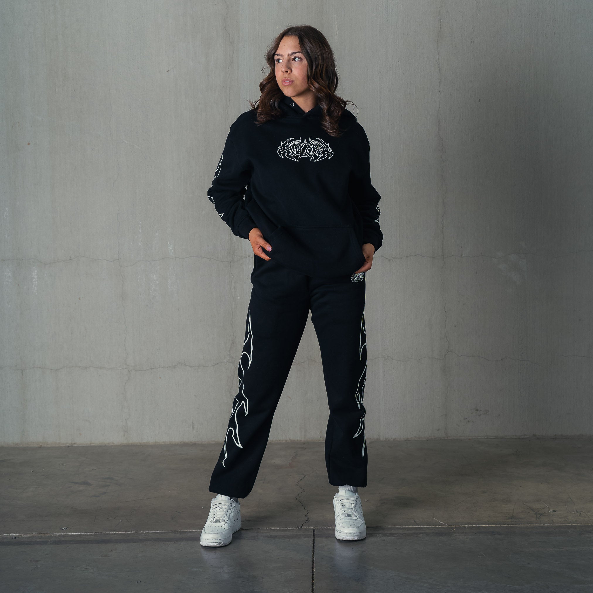 OVERSIZED LUX "TRIBAL" SWEATPANTS - BLACK / WHITE