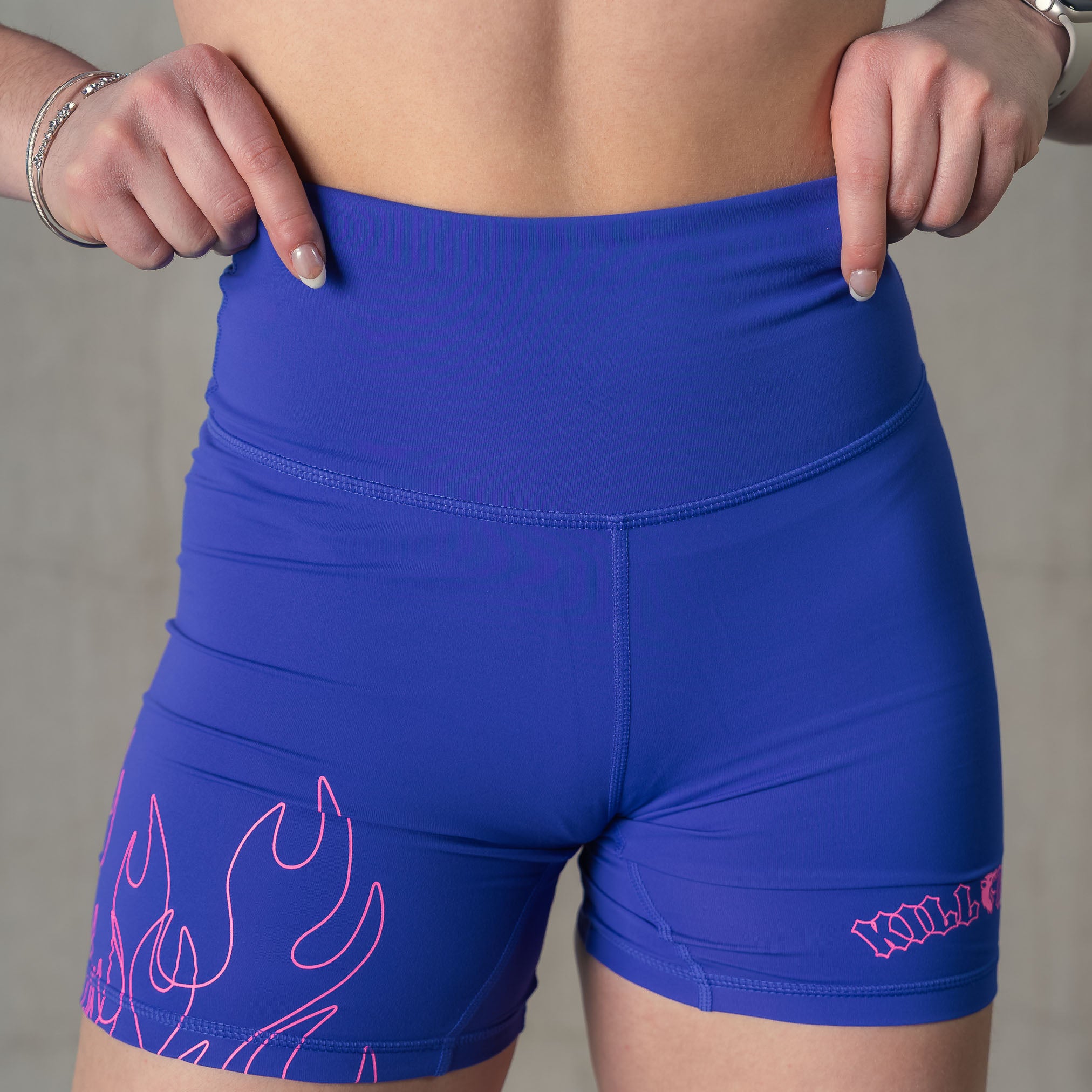 SCRUNCH FLAMES BIKER SHORTS BLUE PINK – Kill Crew