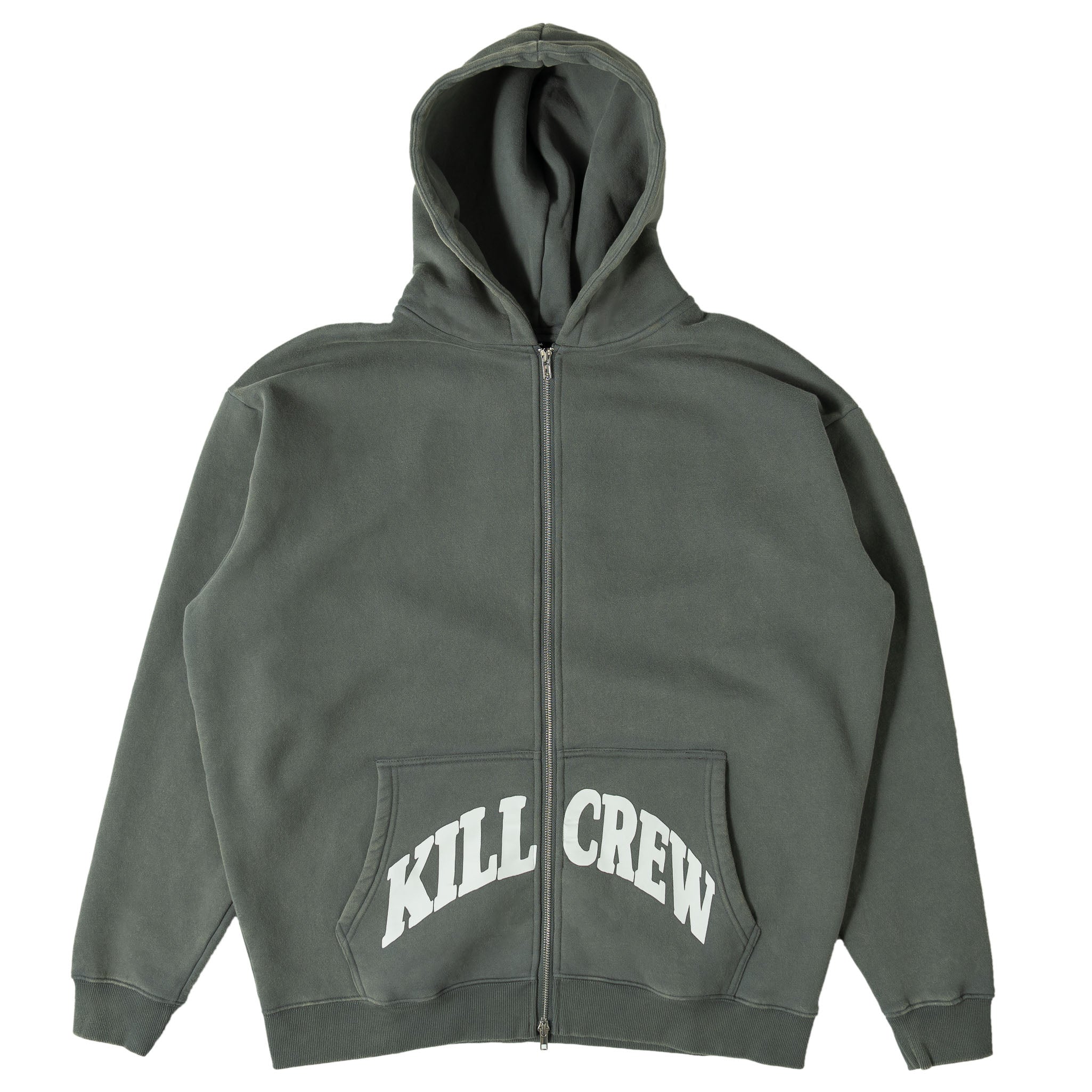 OVERSIZED LUX KILL CREW ZIP UP - GUNMETAL / WHITE – Kill Crew