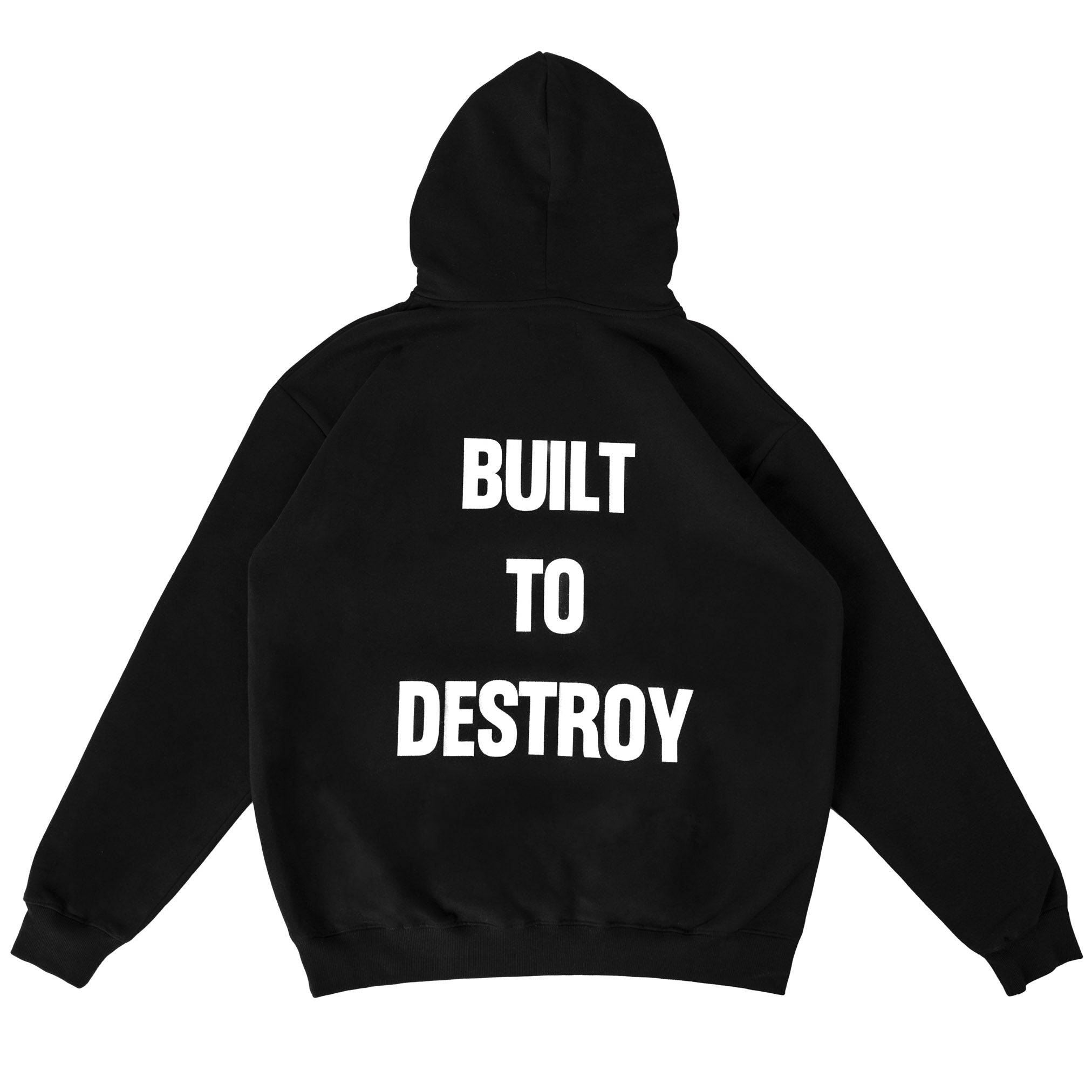 OVERSIZED LUX HOODIE "BUILT TO DESTROY" - BLACK / WHITE
