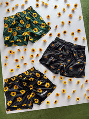 MUAY THAI SHORTS (MID THIGH CUT) SUNFLOWER - BLACKOUT