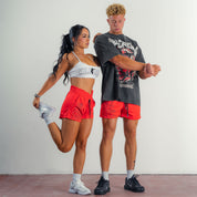 MUAY THAI SHORTS (MID THIGH CUT) v1 -  RED