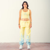 RIBBED STRETCH CROPPED TANK - YELLOW / BLUE