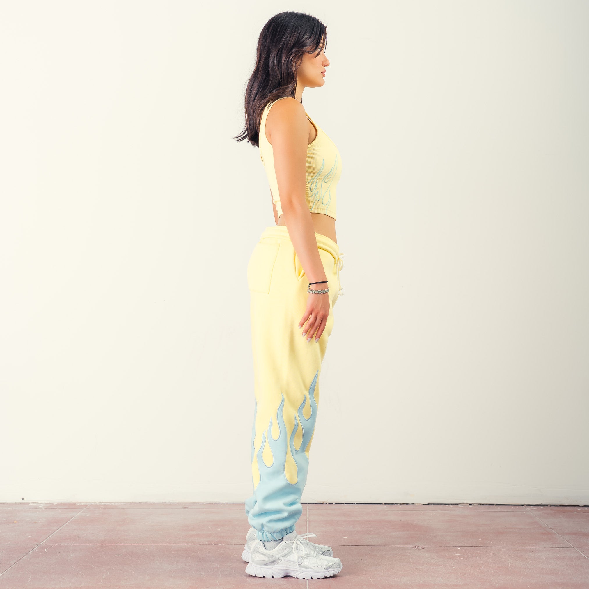 RIBBED STRETCH CROPPED TANK - YELLOW / BLUE