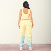 RIBBED STRETCH CROPPED TANK - YELLOW / BLUE